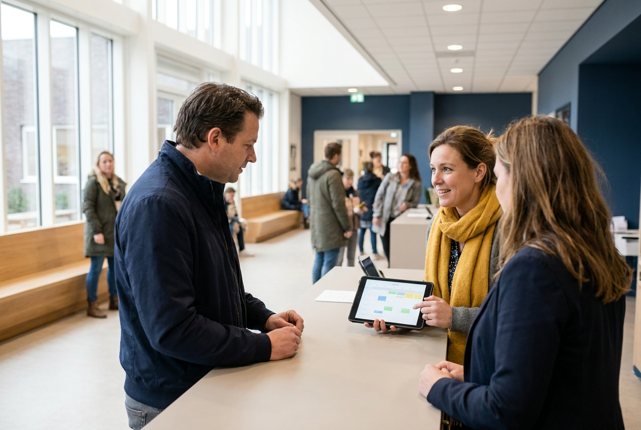 Mensen schrijven zich in bij een goed georganiseerd evenement